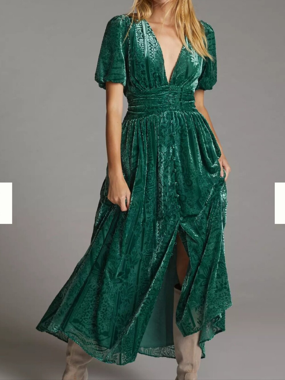 NWT FLAWED Anthropologie Emerald Green Burnout Velvet Maxi Dress - Size 6